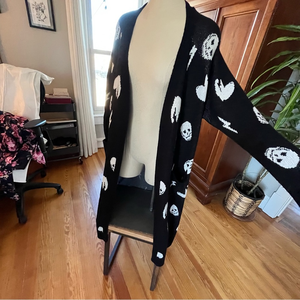 Lightly worn duster length skull cardigan